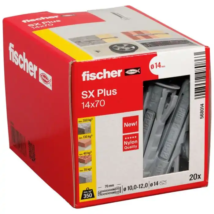 20 chevilles à expansion nylon SX Plus Ø14 x 70 mm - Fischer Paiement Sécurisé