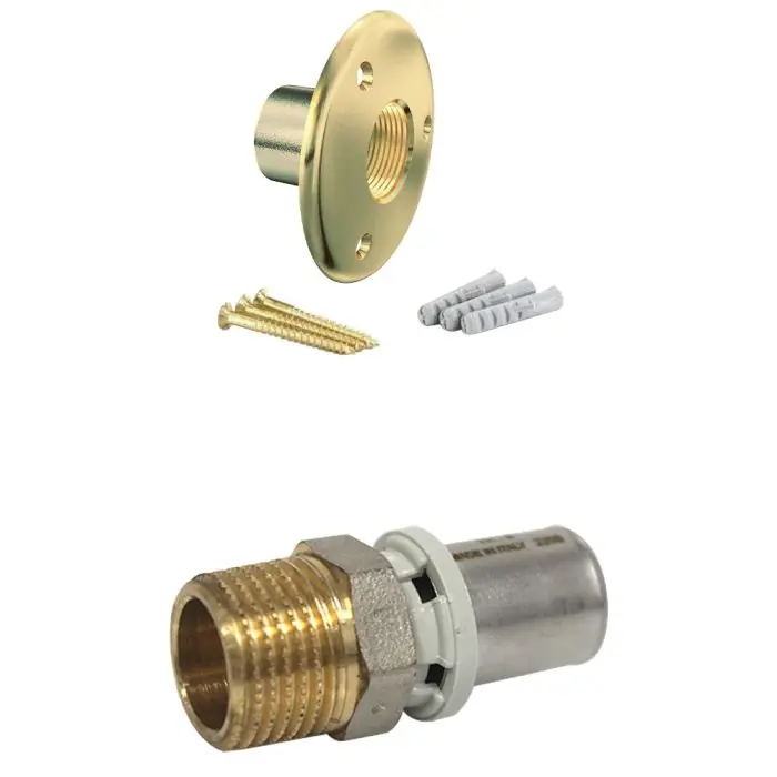 Applique pour fixation de robinet de jardin - Tube Multicouche Ø16 - Raccord à sertir M 1/2" (15/21) TH - Arcanaute Commander Vite