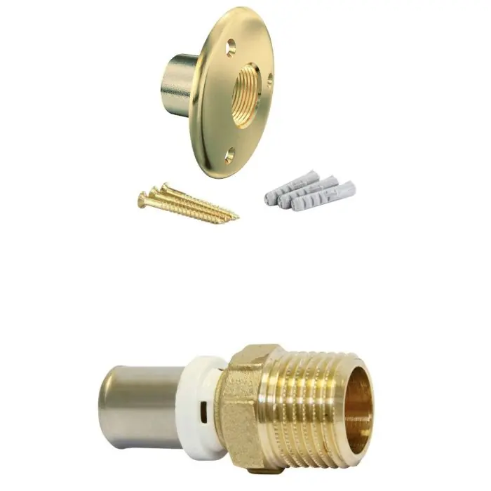 Promotion Applique pour fixation de robinet de jardin - Tube Multicouche Ø16 - Raccord à sertir Mâle fixe 1/2" (15/21) - Arcanaute