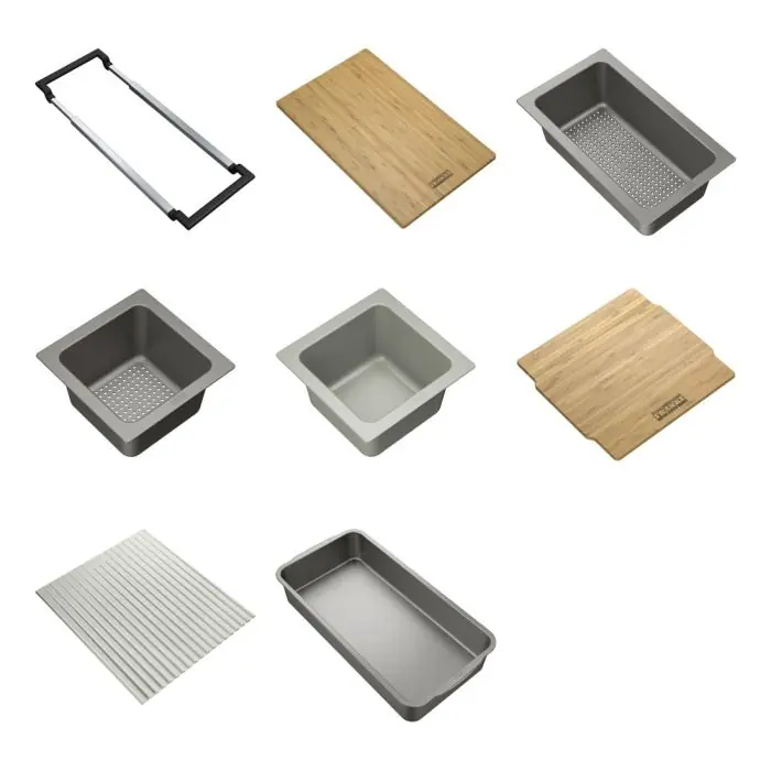 Acheter Direct Sets d‘accessoires ALL-IN SET5 Rail, Planche, Panier avec petit panier égouttoir, Bol avec couvercle, Tapis pliable, boîte rangement