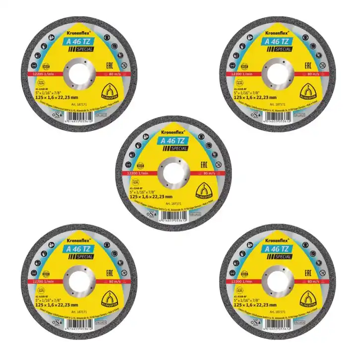 Acheter Direct Lot de 5 Disques à tronçonner, Type A 46 TZ, 125×1,6×22,23 mm