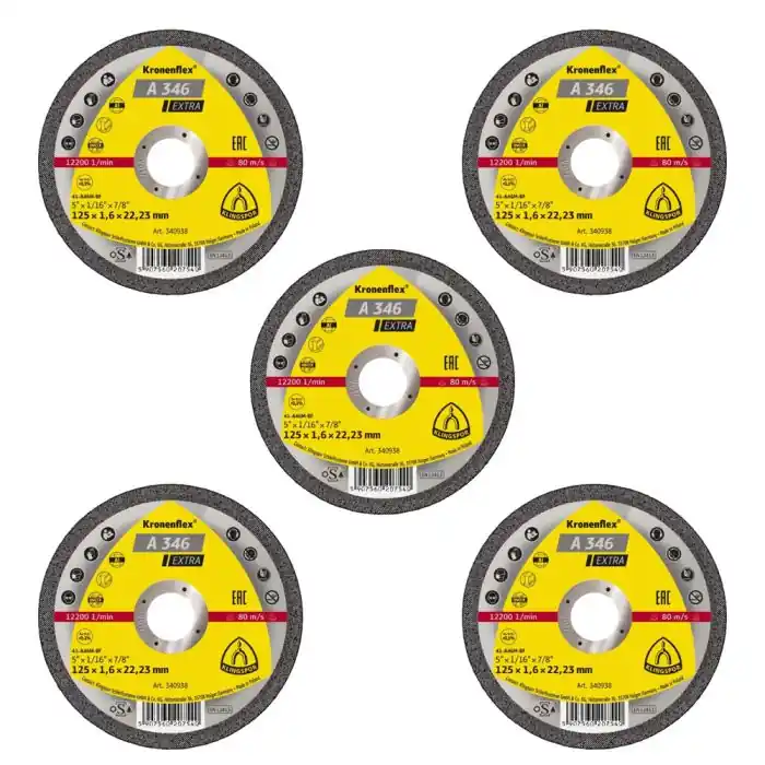Lot de 5 disques à tronçonner, Type A 346 EX, 115×1,6×22,23 mm Prix Promo