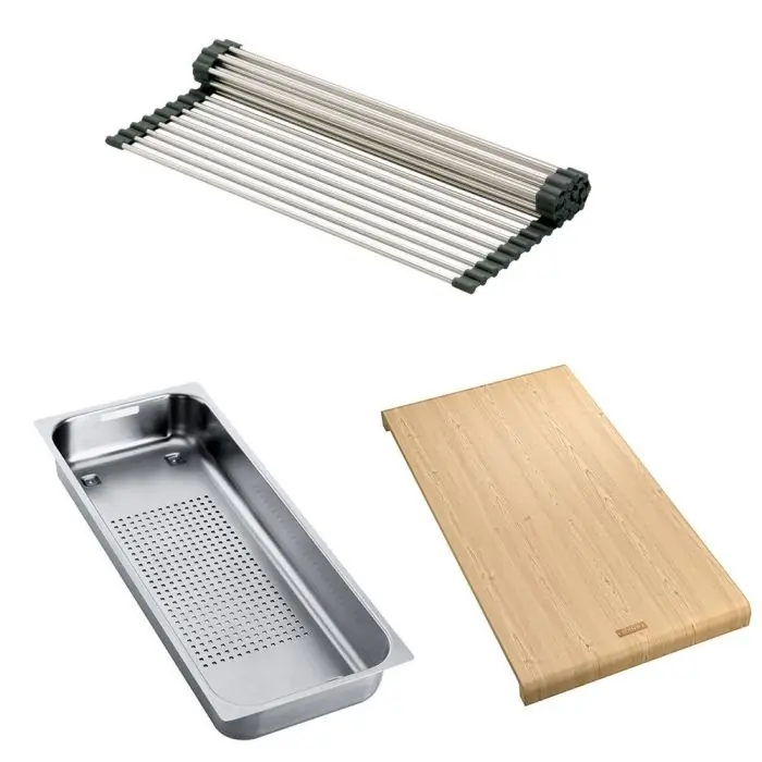 Set accessoires cuves Aton Inox Rollmat + panier égouttoir + planche en bambou – Franke Quantité Limitée