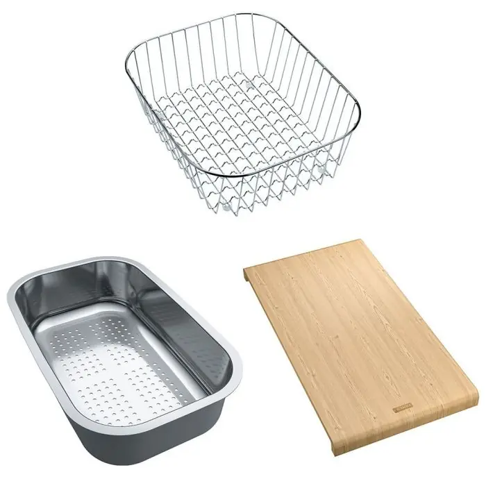 Set accessoires éviers Spark Inox panier égouttoir + planche en bambou + panier inox – Franke Pas Cher