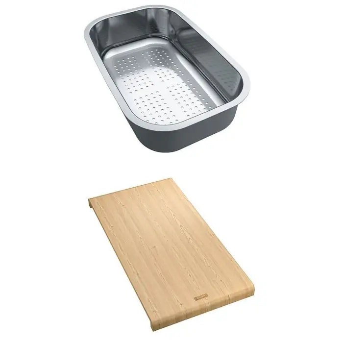Prix Cassé Set accessoires éviers Spark Inox panier égouttoir + planche en bambou – Franke