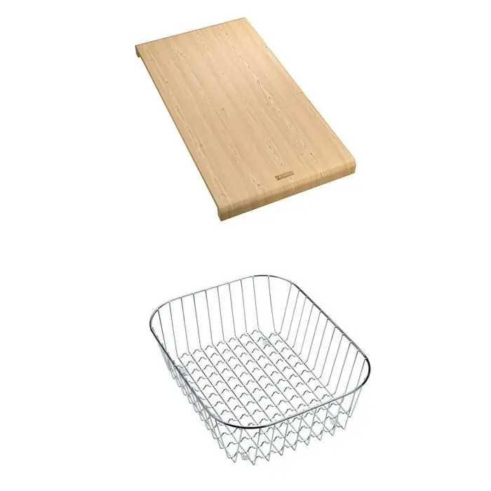 Dernière Chance Set accessoires pour éviers de cuisine Planche en bambou et panier fil inox – Franke
