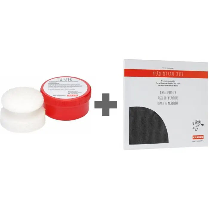 Set d‘entretien produit d‘entretien Twister (avec éponge, pot de 125 ml) + chiffon en microfibre – Franke Super Prix