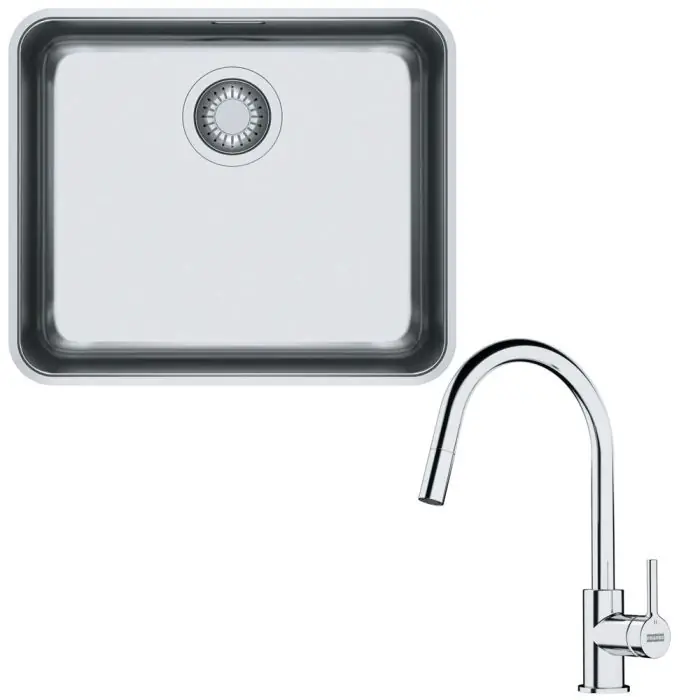 Nouveauté Pack cuve Aton Inox 510 x 430 x 190 mm + mitigeur Lina J douchette - Franke