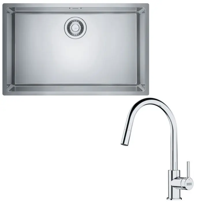 Commander Vite Pack cuve XL Maris en inox 740 x 440 x 180 mm + mitigeur Lina J douchette - Franke