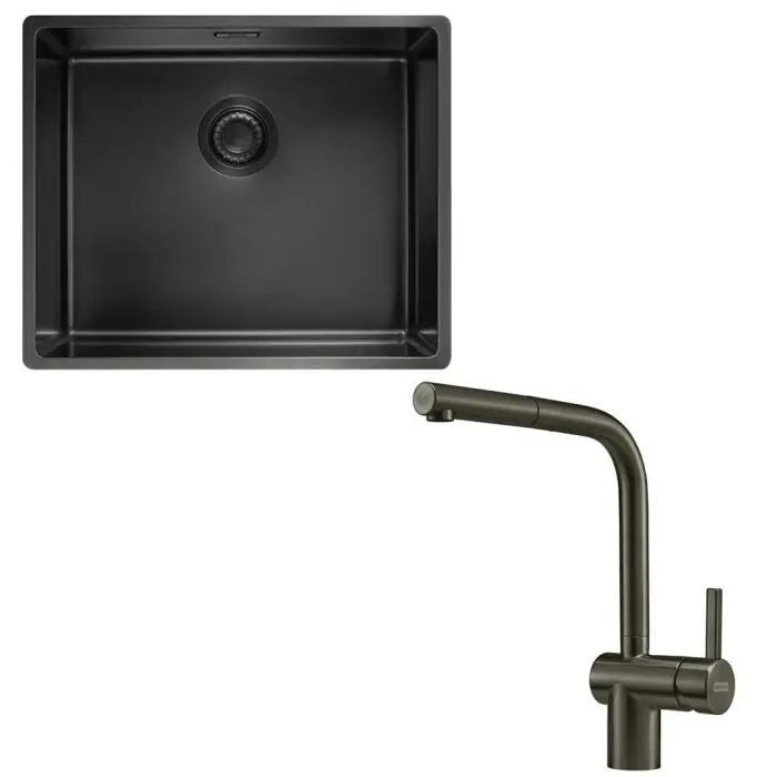 Meilleur Prix Pack cuve Mythos MasterPiece inox 540 x 450 x 200 mm + mitigeur Atlas Néo Anthracite douchette - Franke