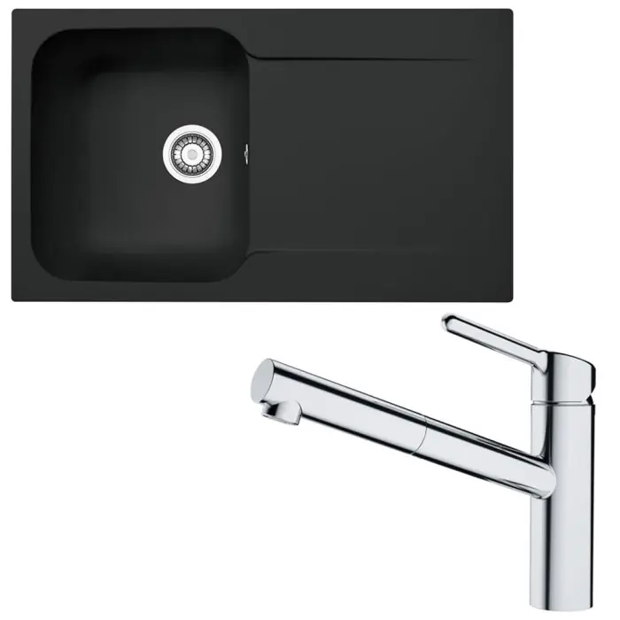 Pack évier Kite Fradeko noir mat 860 x 500 x 190 mm + mitigeur Orbit douchette – Franke Prix Cassé