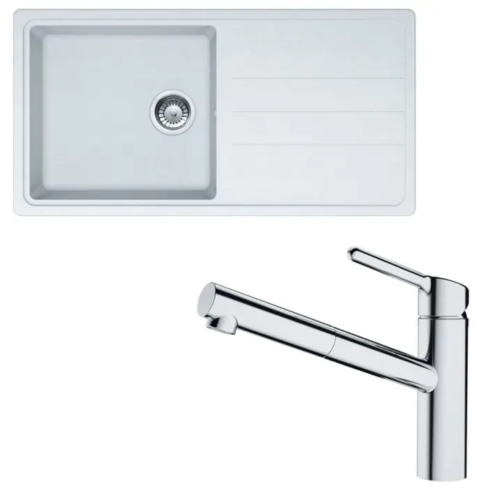 Pack évier Opale Tectonite blanc 970 x 500 x 190 mm + mitigeur Orbit douchette - Franke Commande En Gros