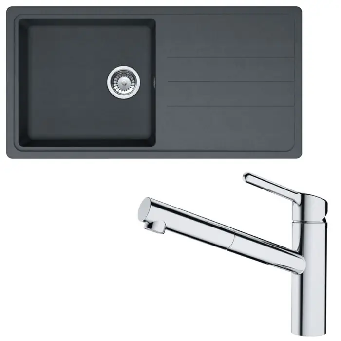 Pack évier Opale Tectonite graphite 970 x 500 x 190 mm + mitigeur Orbit douchette – Franke Authentique