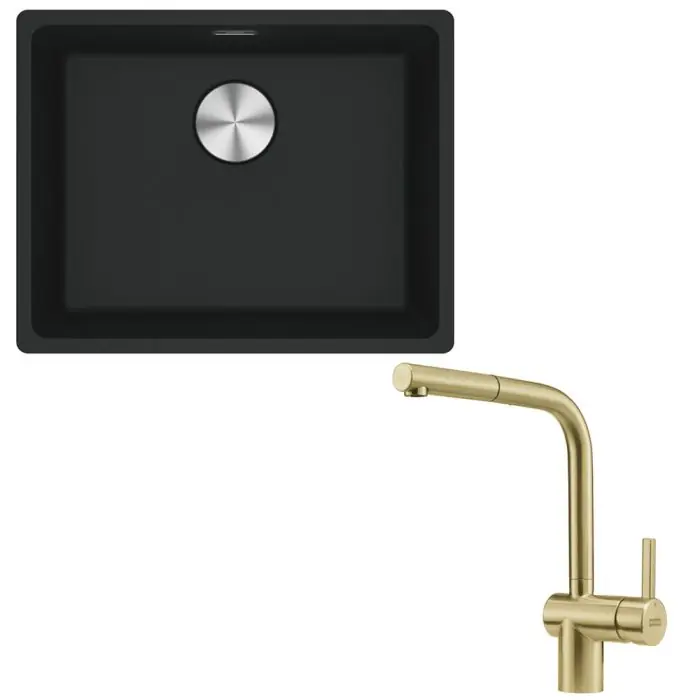 Pack cuve XL Maris Fragranit noir mat 553 x 433 x 200 mm + mitigeur Atlas Néo douchette reflet d‘or - Franke Nouvel Arrivage