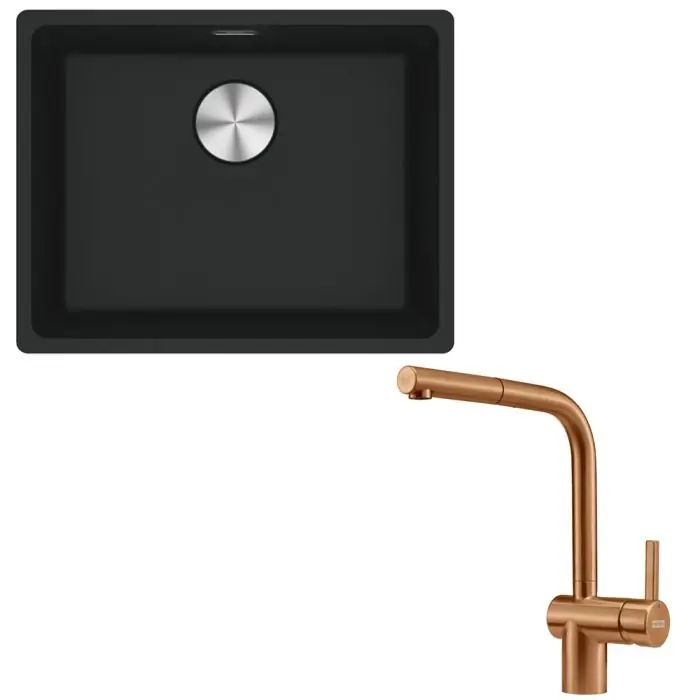 Pack cuve XL Maris Fragranit noir mat 553 x 433 x 200 mm + mitigeur Atlas Néo douchette reflet cuivre - Franke Prix Choc