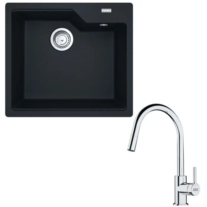 Usine Directe Pack cuve Urbis Fragranit noir mat 560 x 500 x 230 mm + mitigeur Lina J douchette - Franke