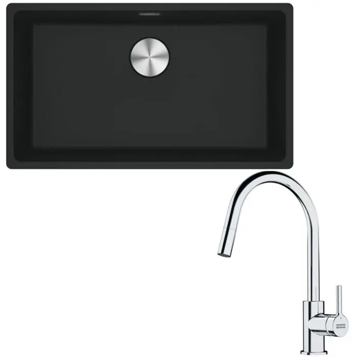 Quantité Limitée Pack cuve XL Maris Fragranit noir mat 753 x 433 x 200 mm + mitigeur Lina J douchette - Franke