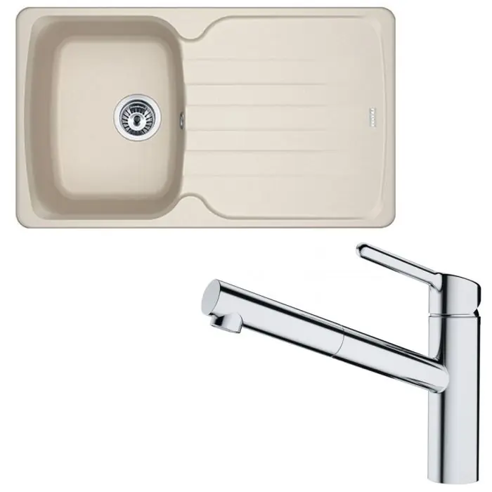 Pack évier Antea Fragranit café crème 860 x 500 x 210 mm + mitigeur Orbit douchette - Franke Prix Choc