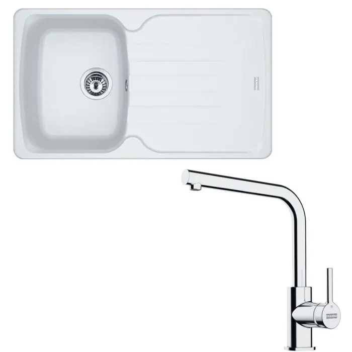 Pack évier Antea Fragranit blanc artic 860 x 500 x210 mm + mitigeur Lina L - Franke Prix Bas