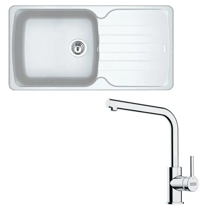Nouvelle Collection Pack évier XL Antea Fragranit blanc artic 970 x 500 x 210 mm + mitigeur Lina L – Franke