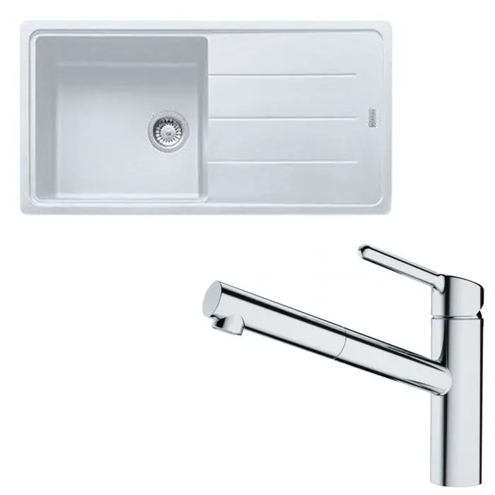 Pack évier XL Antea Fragranit blanc artic 970 x 500 x 200 mm + mitigeur Orbit douchette – Franke Satisfait Ou Remboursé