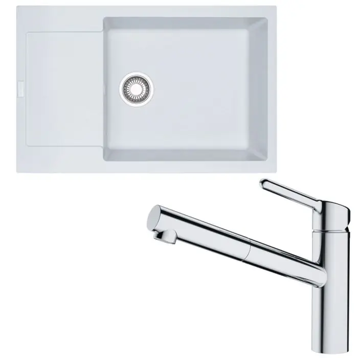 Pack évier XL Maris Fragranit blanc artic 780 x 500 x 200 mm + mitigeur Orbit douchette – Franke Acheter Direct