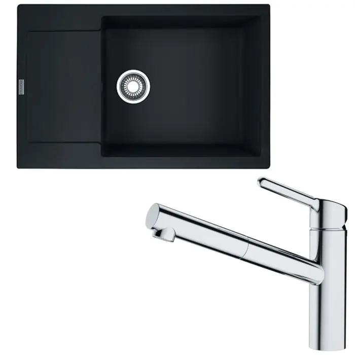 Expédition Rapide Pack évier XL Maris Fragranit noir mat 780 x 500 x 200 mm + mitigeur Orbit douchette – Franke
