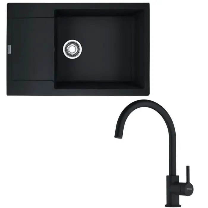 Meilleur Choix Pack full black évier XL Maris Fragranit 780 x 500 x 200 mm + mitigeur Lina J bec noir – Franke