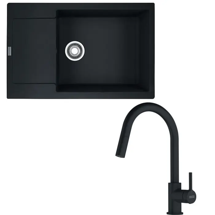 Livraison Express Pack full black évier XL Maris Fragranit 780 x 500 x 200 mm + mitigeur Lina J douchette noir – Franke