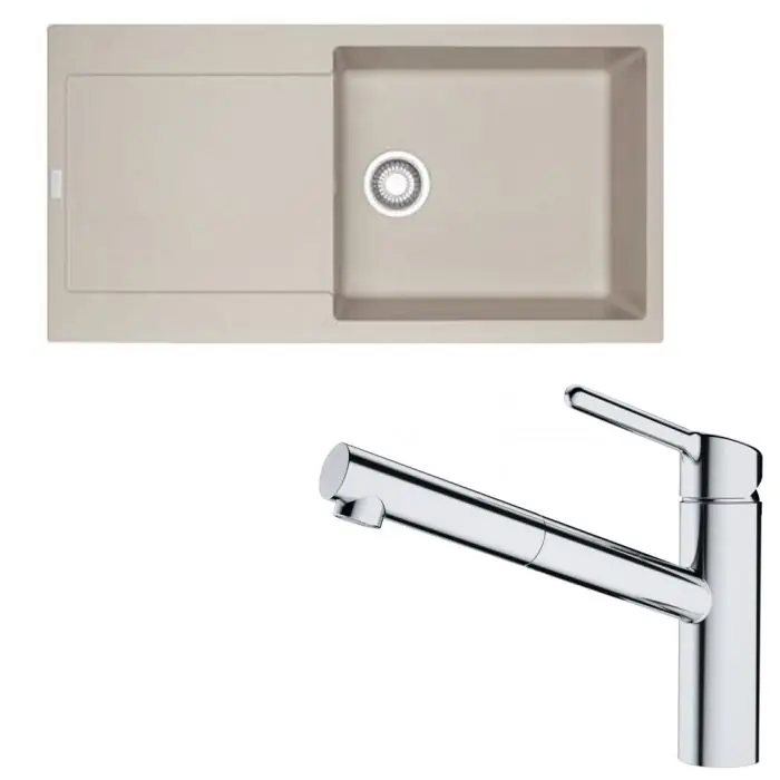 Pack évier XL Maris Fragranit café crème 970 x 500 x 200 mm + mitigeur Orbit douchette – Franke Populaire