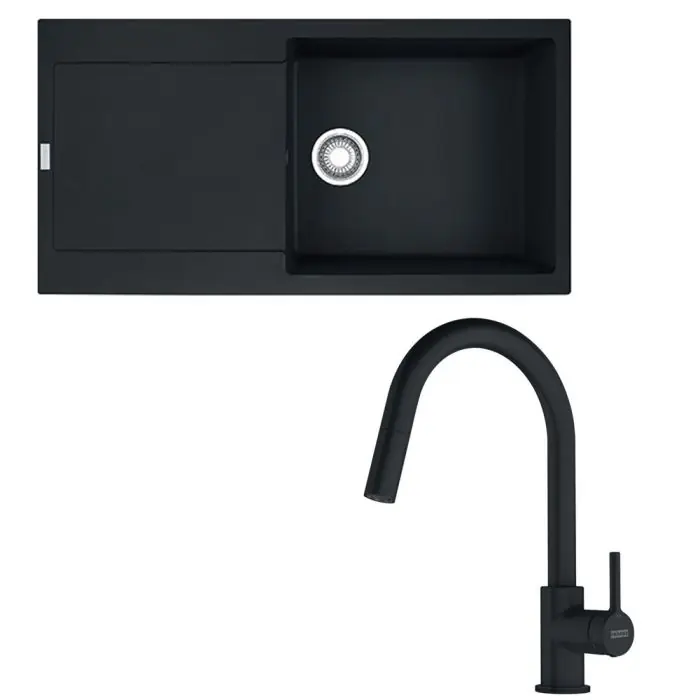 Pack évier XL Maris Fragranit 970 x 500 x 200 mm + mitigeur Lina L douchette noir – Franke Expédié Aujourd&rsquo;hui