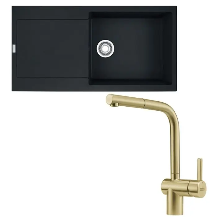 Pack évier XL Maris Fragranit 970 x 500 x 200 mm + mitigeur Atlas néo douchette or – Franke Prix Réduit