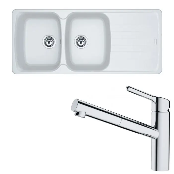 Pack évier Antea Fragranit blanc artic 1160 x 500 x 210 mm + mitigeur Orbit douchette – Franke Seulement Aujourd&rsquo;hui