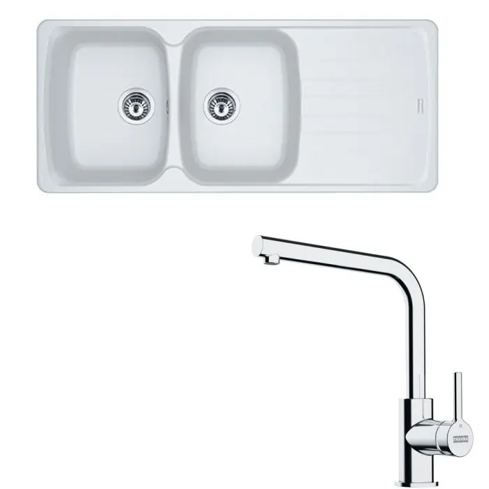 Meilleure Vente Pack évier Antea Fragranit blanc artic 1160 x 500 x 210 mm + mitigeur Lina L – Franke