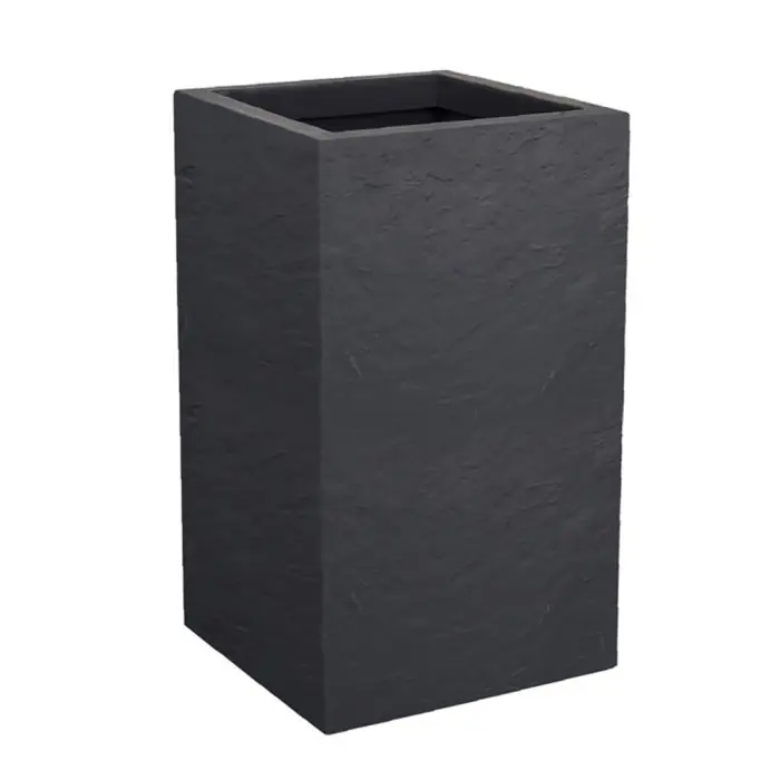 Pot Carré haut VOLCANIA UP décor pierre - 29,5 x 29,5 x 49,5 cm - 36 L - Gris anthracite - EDA Achetez Aujourd'hui