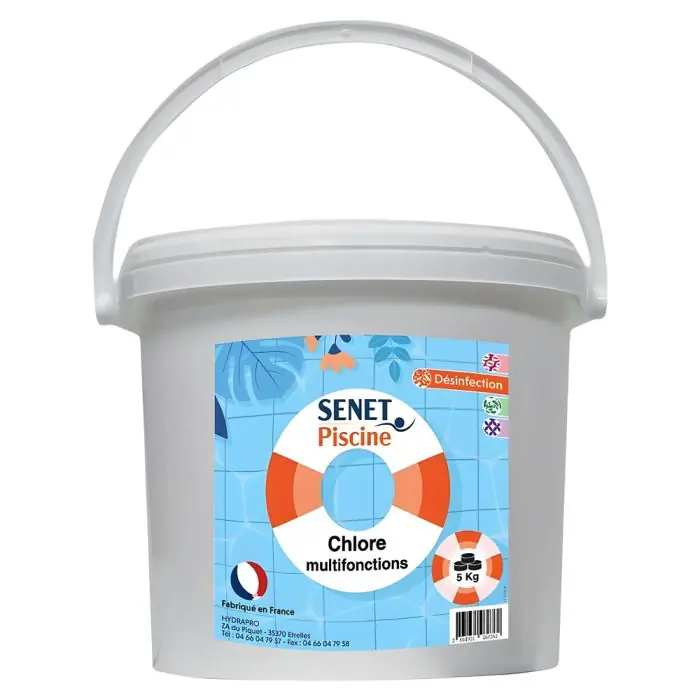 Chlore multifonctions désinfectant, galet de 250 g - Seau de 5 Kg - SENET Piscine Quantité Limitée