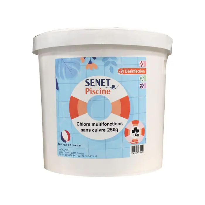 Offre Exclusive Chlore multifonctions sans cuivre, galet de 250g - Seau de 5Kg - SENET Piscine
