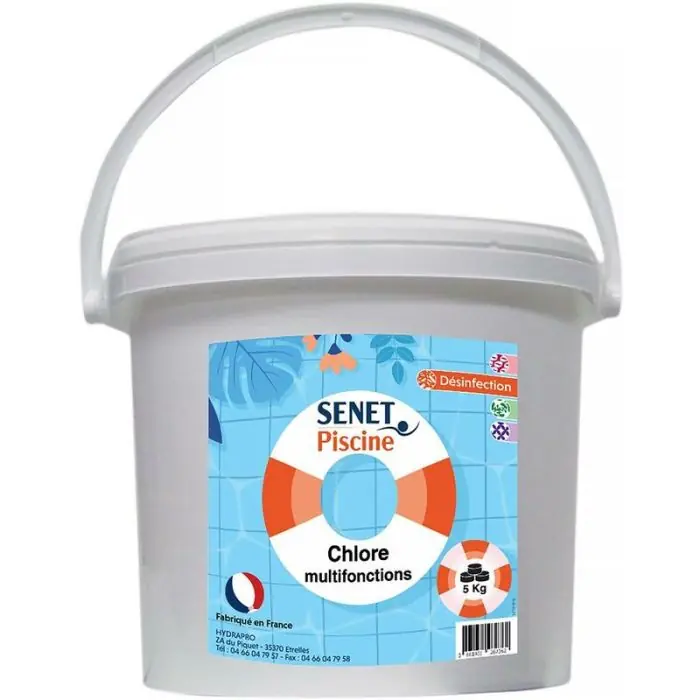 Super Prix Chlore multifonctions sans cuivre, galet de 500g - Seau de 5 Kg - SENET Piscine