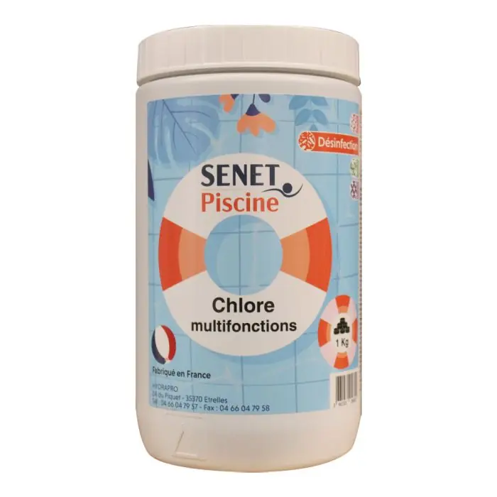 Chlore multifonctions sans cuivre, pastille de 20 g - Boîte de 1 kg - SENET Piscine Prix Choc