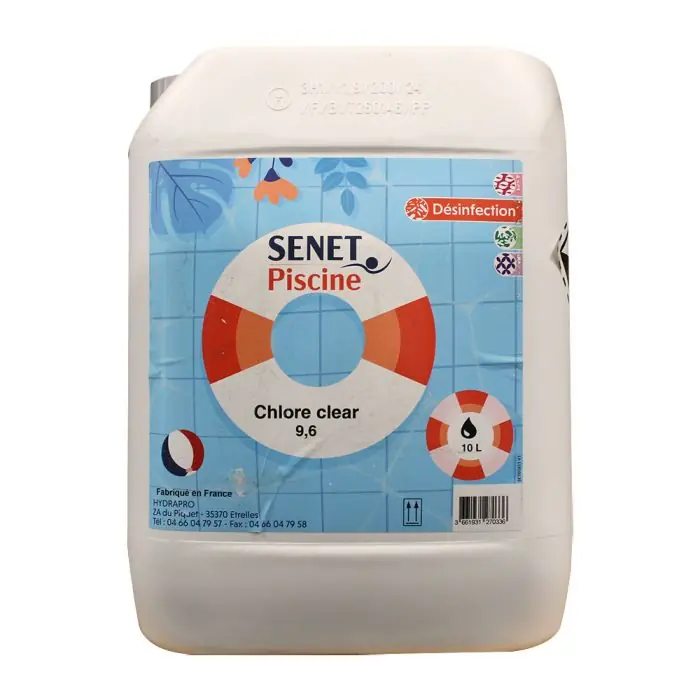 Chlore Clear 9,6, Désinfectant avec séquestrant - Bidon de 20L - SENET Piscine Bon Plan