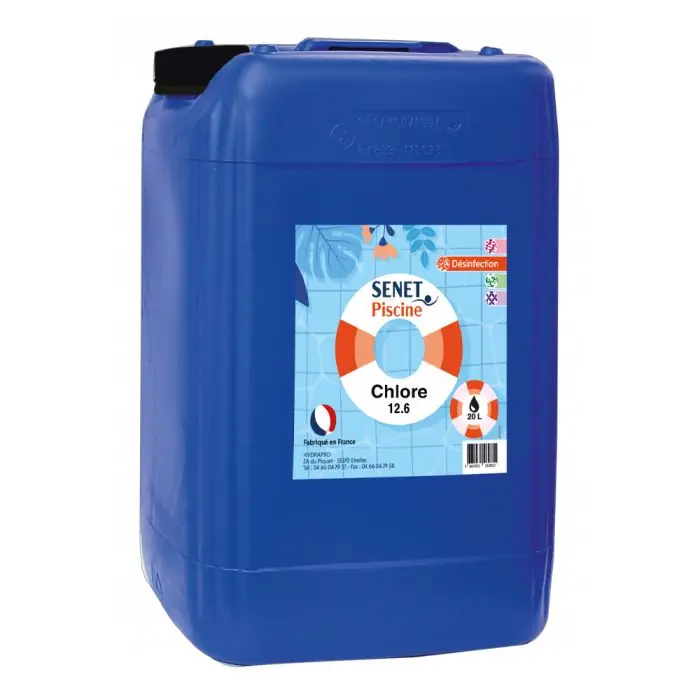 CHLORE 12,6% (javel 48°) - Bidon de 20L - SENET Piscine Must-Have