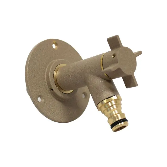 Must-Have Robinet de jardin antigel OSLO horizontal Mâle 1/2&Prime; (15/21) avec son applique PER à sertir Ø16 – Sable – Anquier