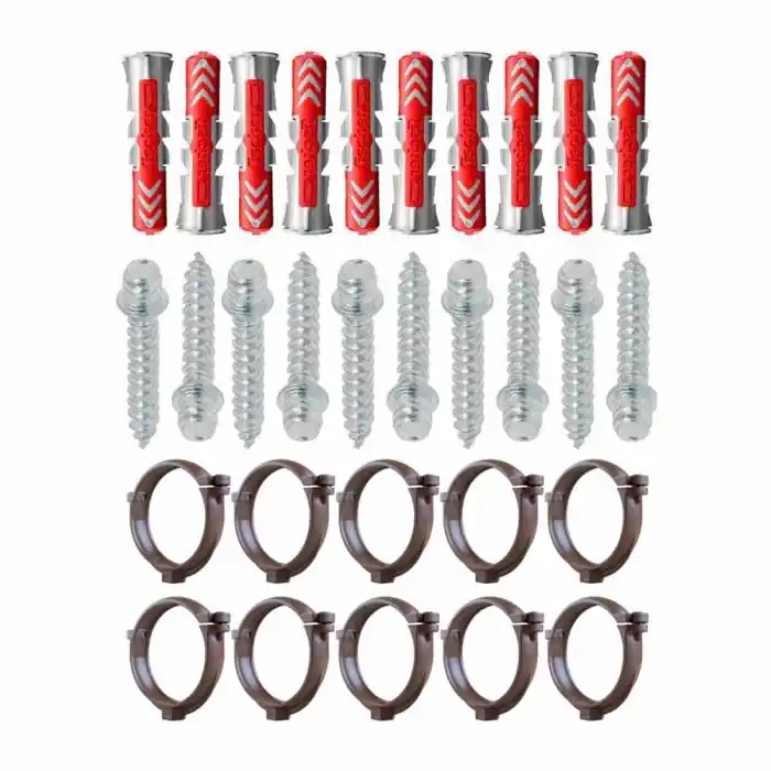 Ensemble de 10 colliers tube de descente Ø80 Cuivre + 10 Vis 7x40mm + 10 Chevilles Duopower 8x40mm – Arcanaute Petit Prix