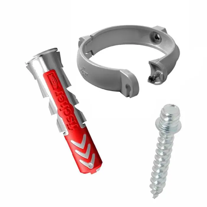 Nouvel Arrivage Ensemble de 1 collier tube de descente Ø80 Gris + 1 Vis 7x40mm + 1 Cheville Duopower 8x40mm – Arcanaute