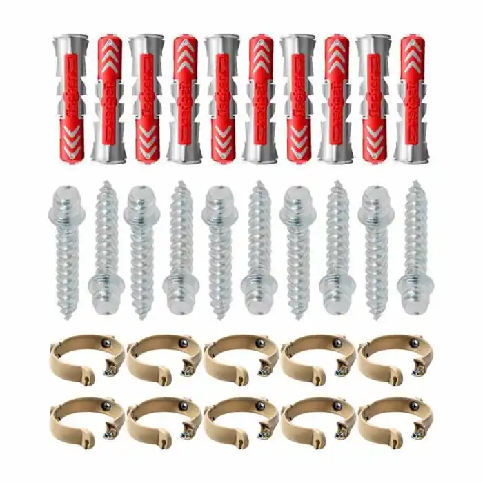Ensemble de 10 colliers tube de descente Ø80 Sable + 10 Vis 7x40mm + 10 Chevilles Duopower 8x40mm - Arcanaute Commande En Gros