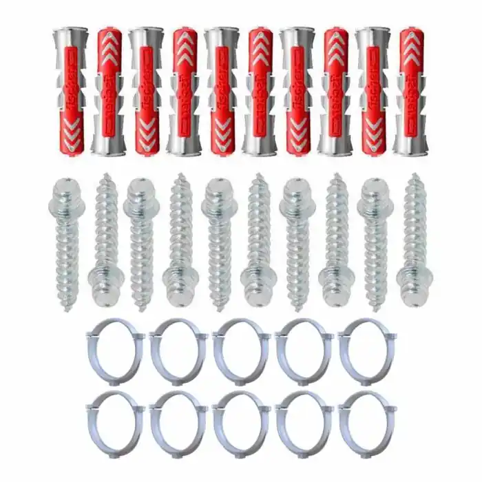 Authentique Ensemble de 10 colliers tube de descente Ø100 Gris + 10 Vis 7x40mm + 10 Chevilles Duopower 8x40mm – Arcanaute