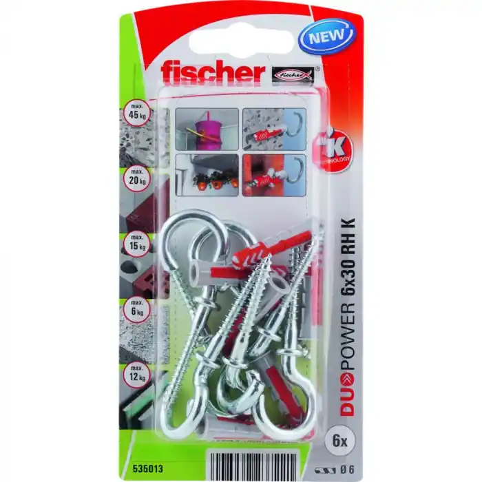 Promotion 4 chevilles DuoPower Ø6 x 30 mm avec 4 crochets ronds – Fischer
