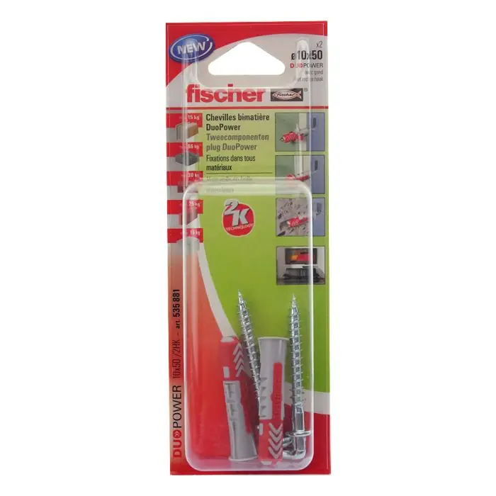Commander Maintenant 2 chevilles DuoPower Ø10 x 50 mm avec 2 gonds - Fischer