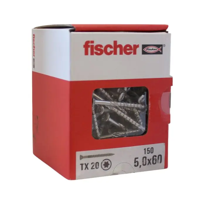 150 vis inox A2 TX Ø5 x 60 mm filetage partiel spéciales pour terrasse en bois - Fischer Prix Choc