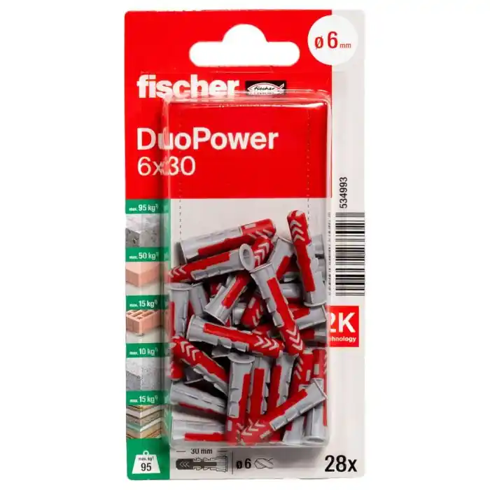 Paiement Sécurisé 28 chevilles DuoPower Ø6 x 30 mm - Fischer